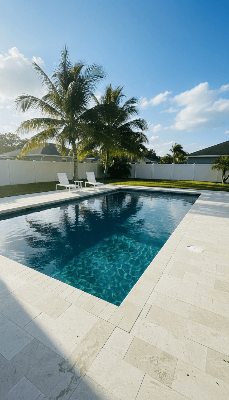 Newly filled residential swimming pool in a Valparaiso backyard