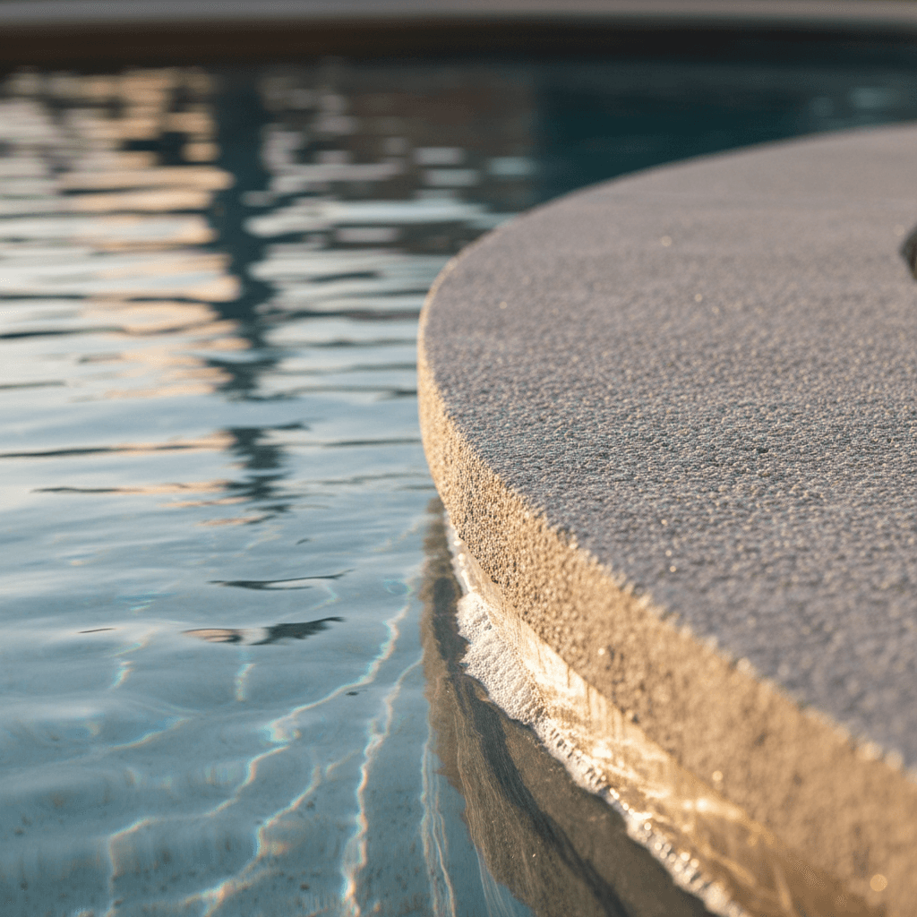 Fresh plaster finish on a new pool edge in open sunlight