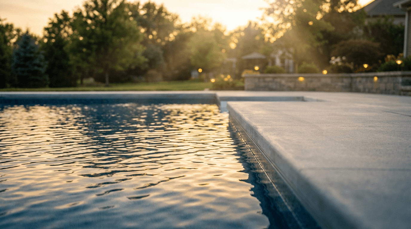 Person standing by filled backyard pool in Valparaiso
