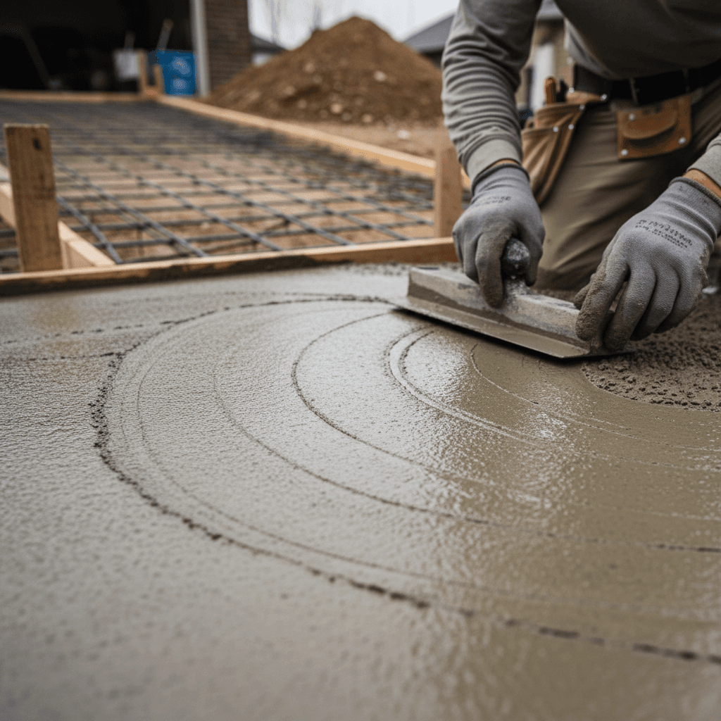 Hand smoothing concrete on a new pool edge in Valparaiso